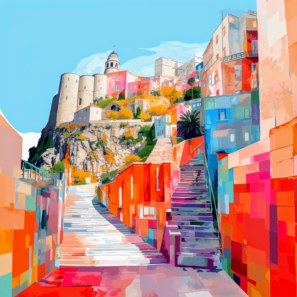 Fine outline illustration of the ancient city walls of Gibraltar.